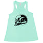 mint racerback tank top with an alien skull design