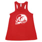 red racerback tank top with an alien skull design