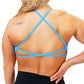 back of the solid blue sports bra