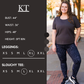 Model’s measurements of 44” bust, 36” waist, 48” hips and height of 5 ft 8 in. She is wearing a size x-large in our leggings