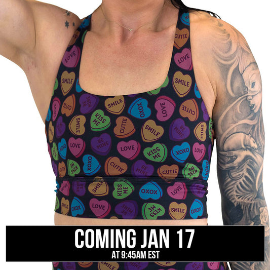 valentine heart candy print sports bra coming soon