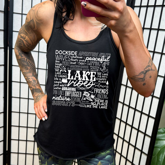 model wearing the black Lakeside Tank Top