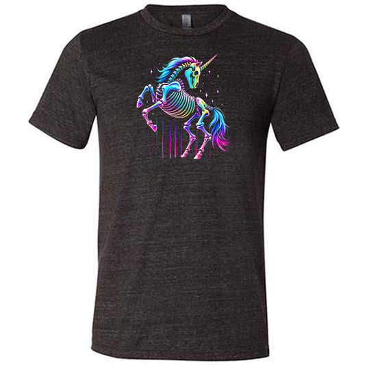 black shirt with a colorful unicorn graphic in the middle