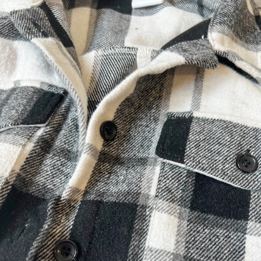 close up of the black plaid shacket