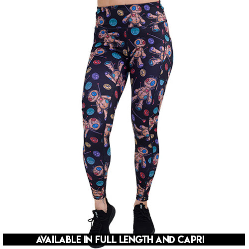 black voodoo doll patterned leggings available in full and capri length