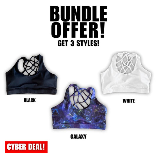 bra bundle offer with the Black, Galaxy & White butterfly back bras