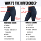 difference graphic between the traditional and versatile legging cut 