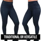 an image with two styles of black leggings, traditional and versatile 