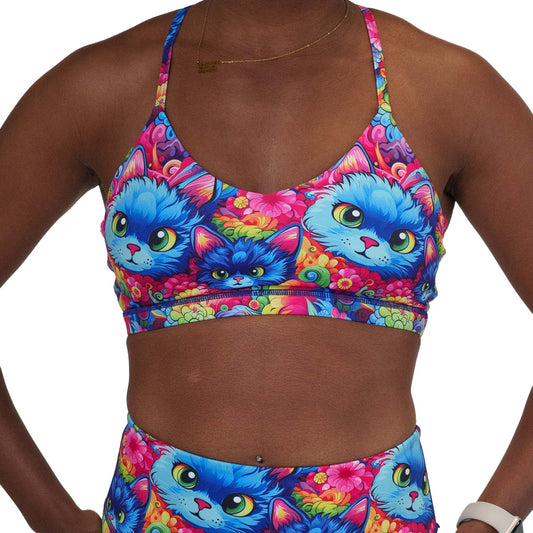 cat patterned sports bra