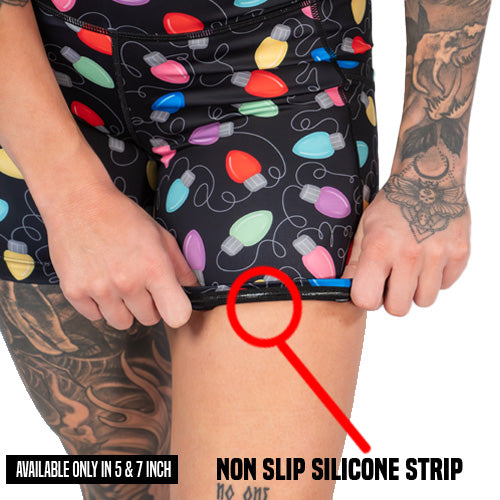 non slip strip on the Christmas lights patterned shorts