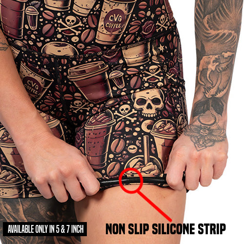 non slip strip on the coffee and skull print shorts