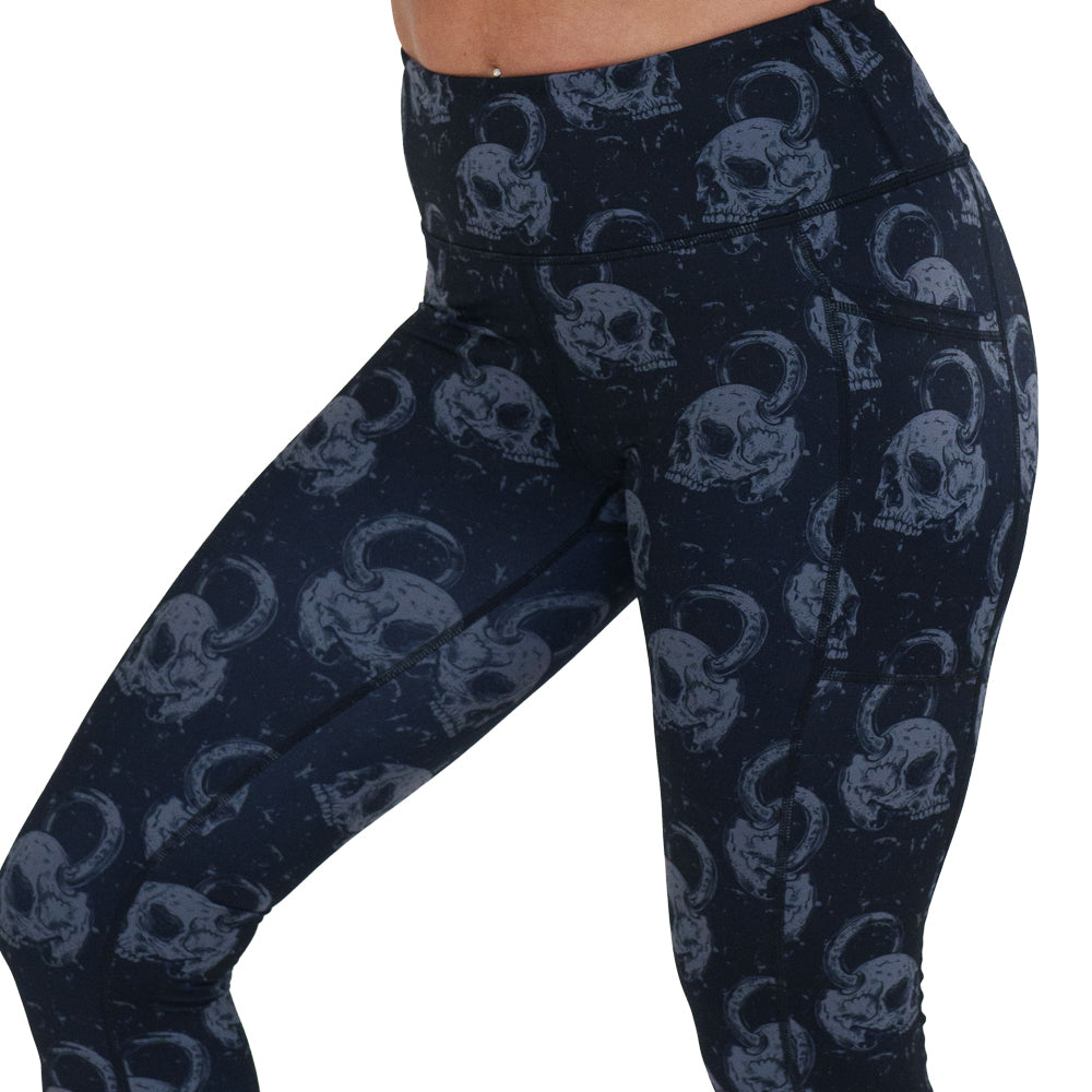 skull kettlebell print leggings