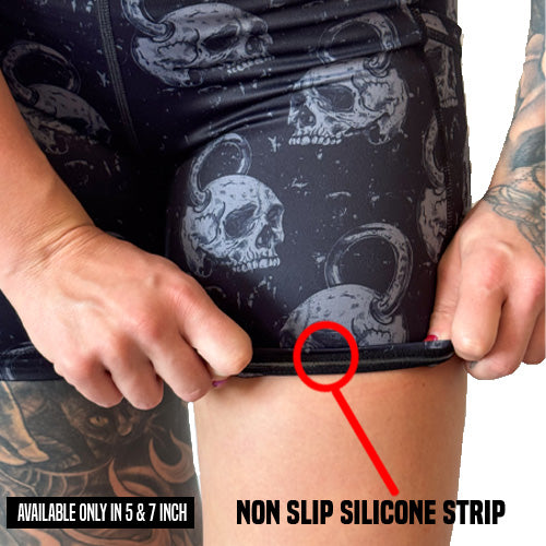 non slip strip on the skull kettlebell print shorts