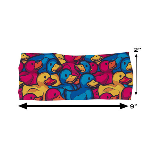 rubber duck print headband measured at 2 by 9 inches