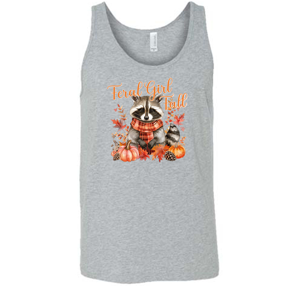 grey "Feral Girl Fall" with a raccoon graphic on it shirt