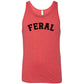 red shirt with the word "feral" in the middle of it