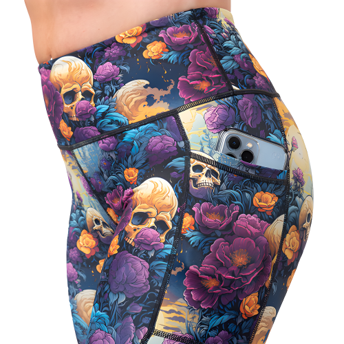 skull and flower leggings side pocket