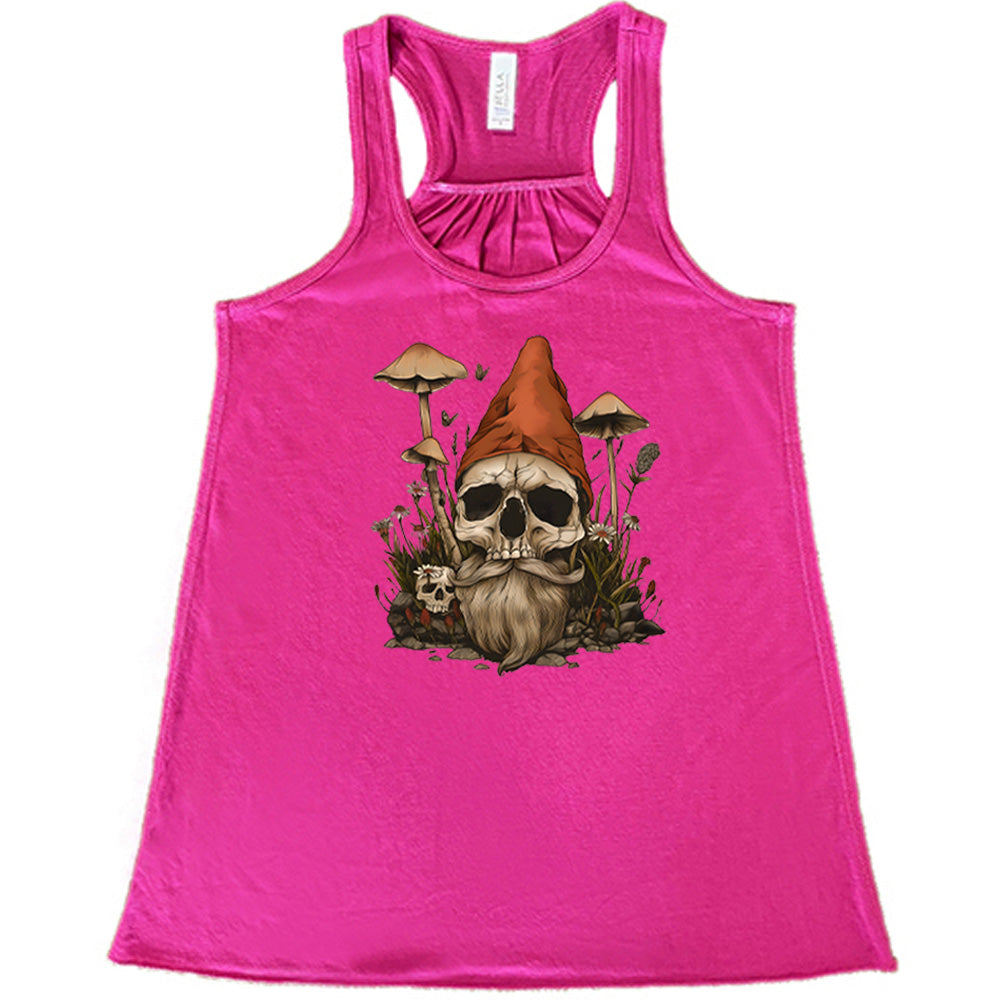 berry shirt with a gnome skull graphic in the center