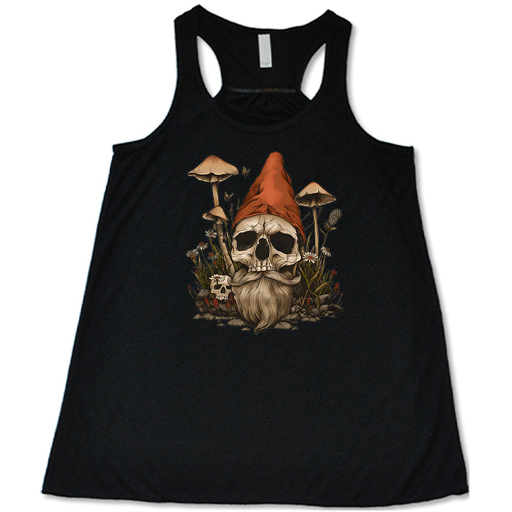 black shirt with a gnome skull graphic in the center