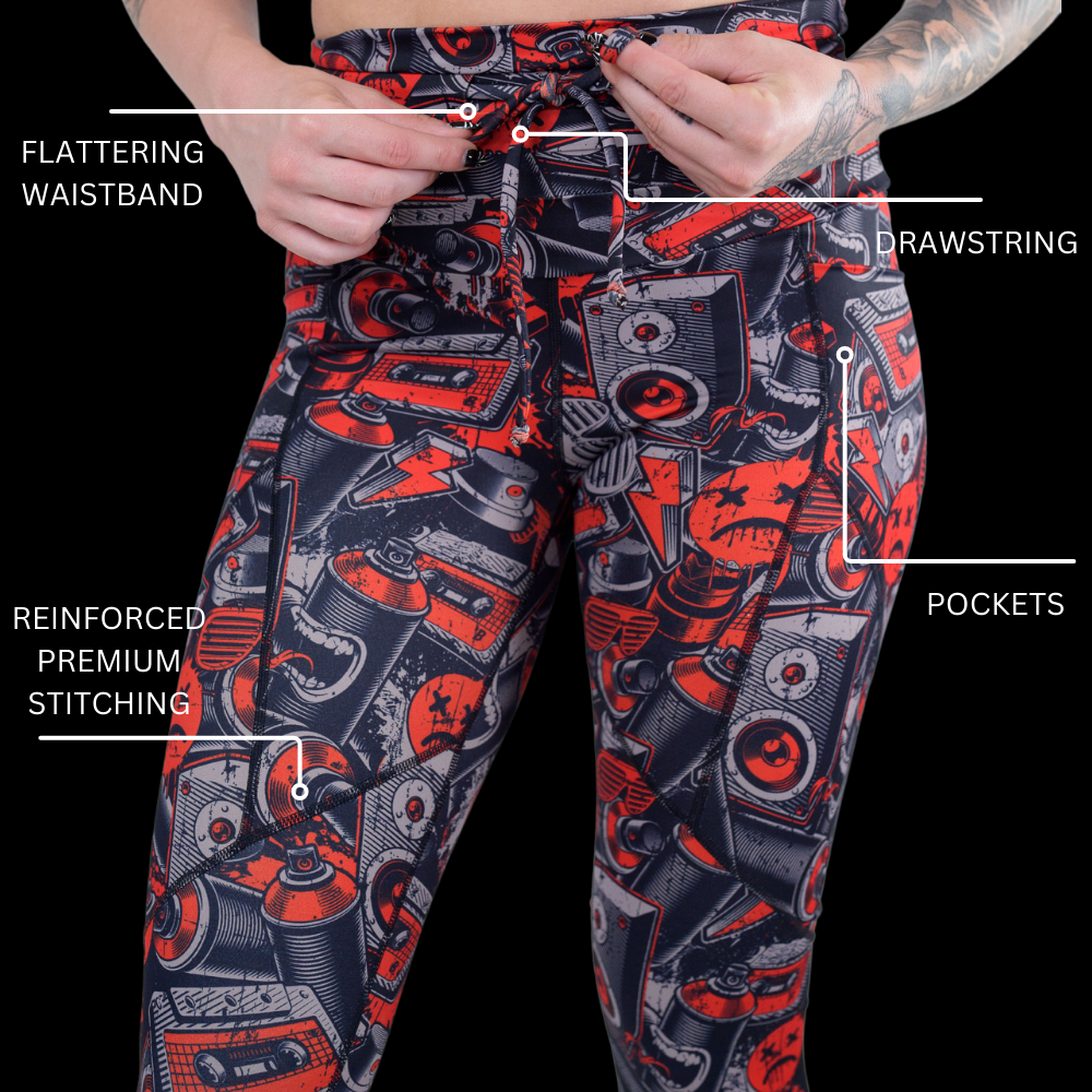 graffiti patterned legging callouts