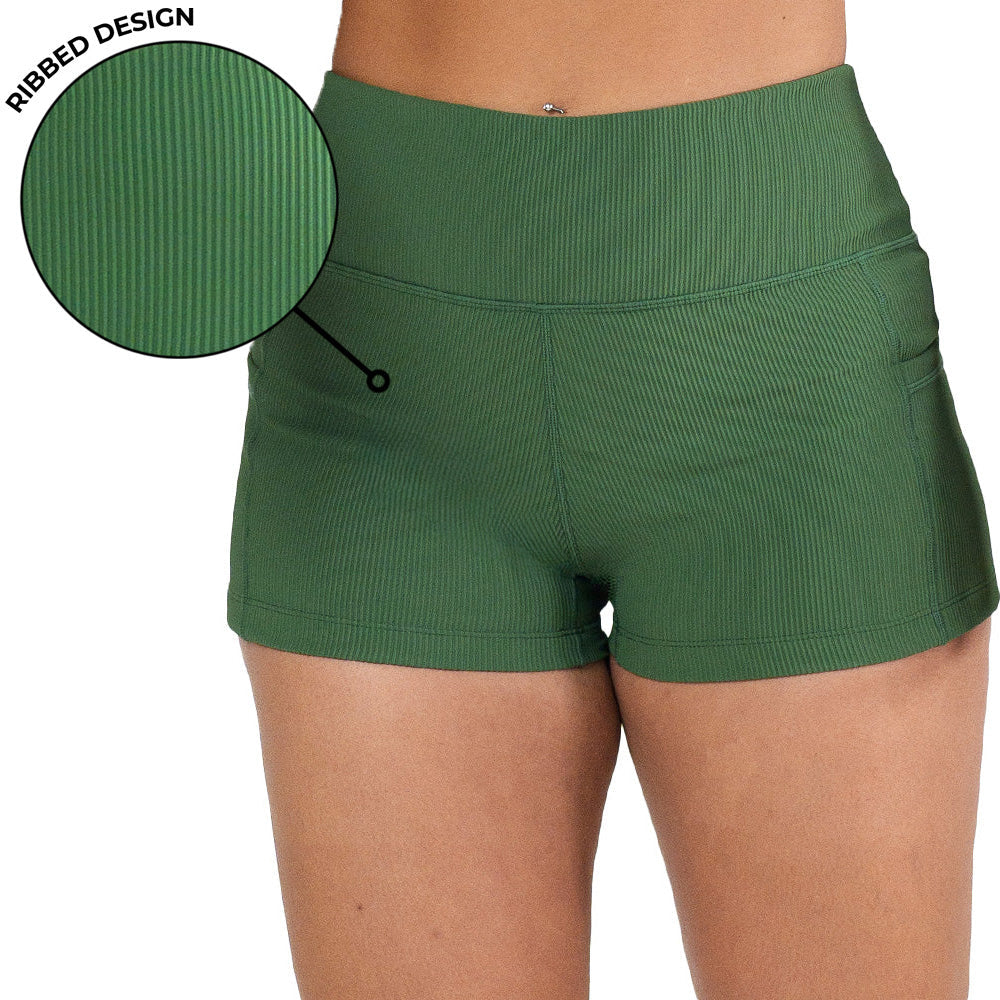 green ribbed shorts