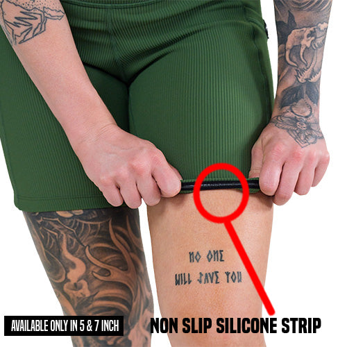 non slip strip on the green ribbed shorts