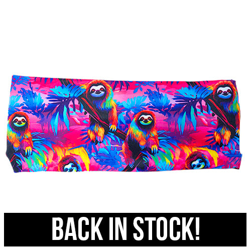 colorful sloth patterned headband back in stock