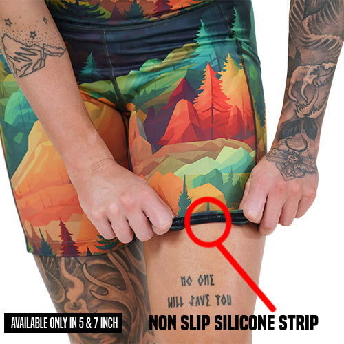 non slip strip on the fall forest patterned shorts