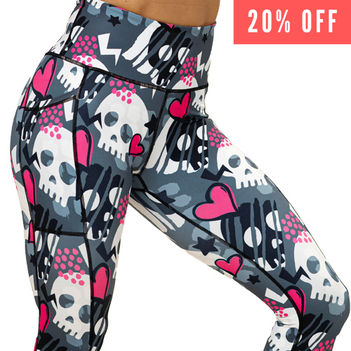 20% off skull and heart patterned leggings 