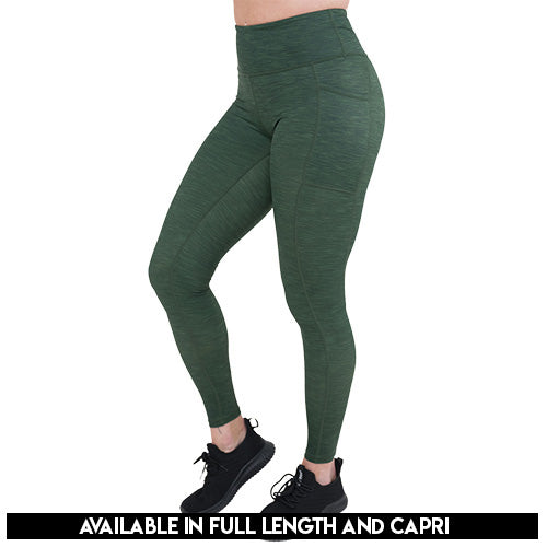 Heather green colored Leggings available in capri and full length