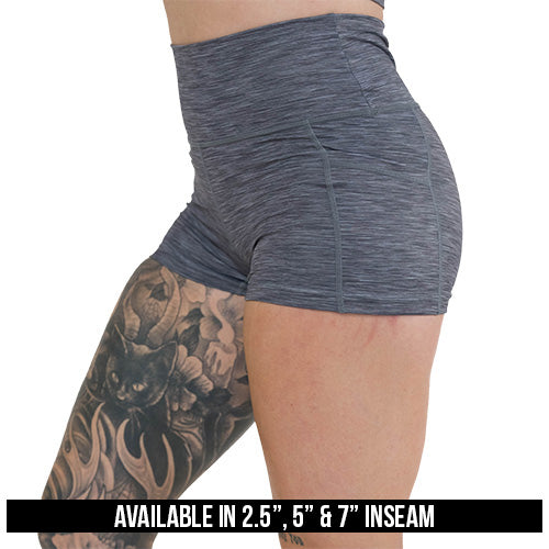 heather grey shorts available in 2.5, 5 & 7 inch inseams