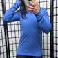 model wearing the Heather True Royal Long Sleeve Tee