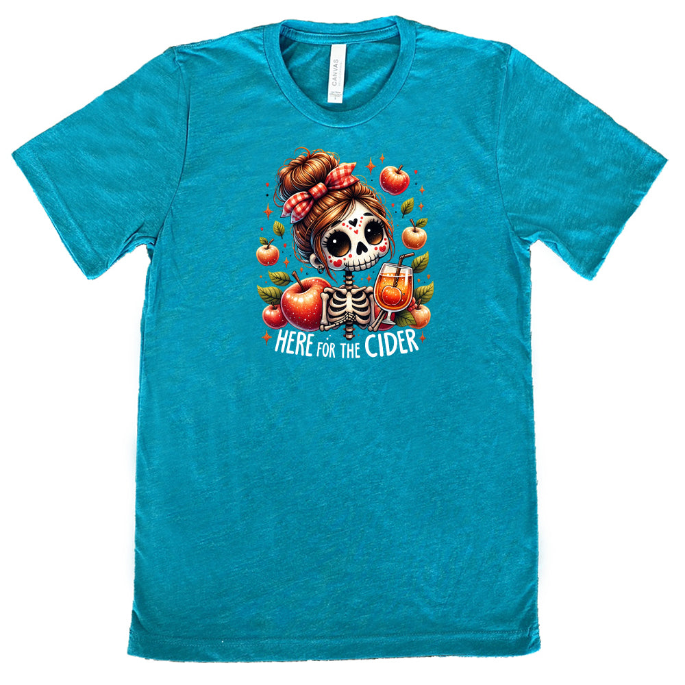 teal "Here For The Cider" shirt