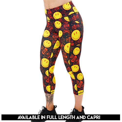 smiley face punk rock themed leggings available lengths