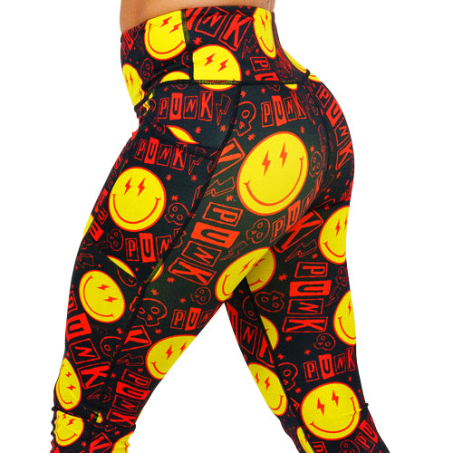 smiley face punk rock themed leggings