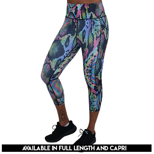 rainbow snakeskin leggings available in capri and full length