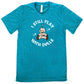 teal shirt that has a voodoo doll graphic and the text "i still play with dolls" on it