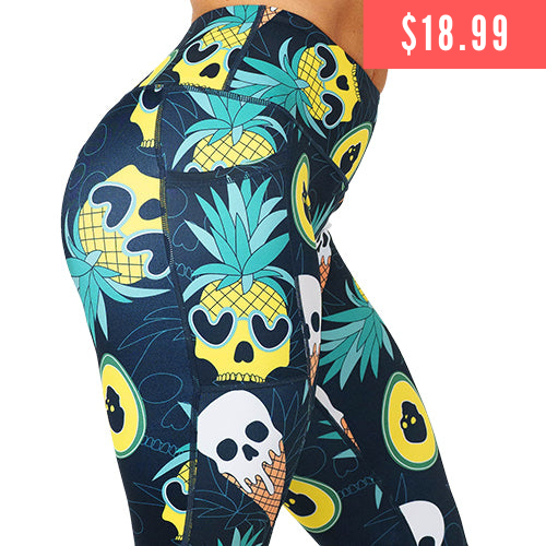 $18.99 skull pineapple and ice cream cone print leggings