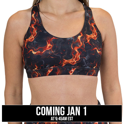 flame print sports bra coming soon