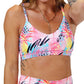 bright colored palm tree leaf patterned sports bra