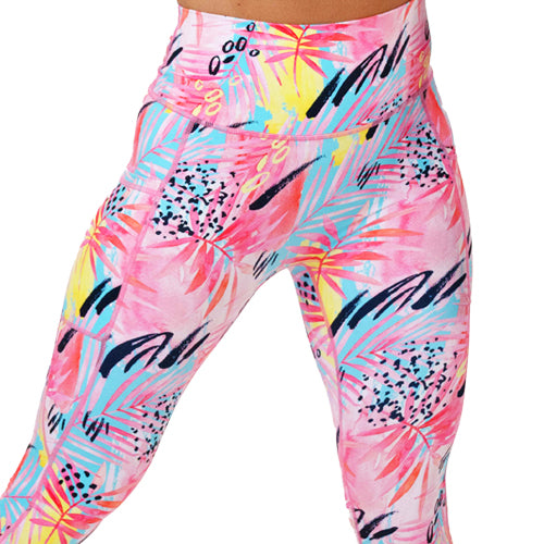 bright colored palm tree leaf patterned leggings