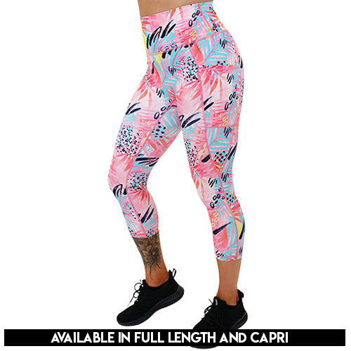 bright colored palm tree leaf patterned leggings available lengths