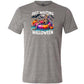 grey shirt with a colorful skeleton graphic in the center with the quote "Just Waiting For Halloween" on it