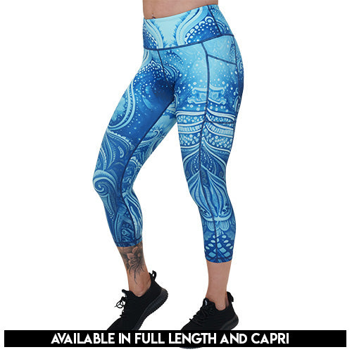 blue underwater themed leggings available in full and capri length