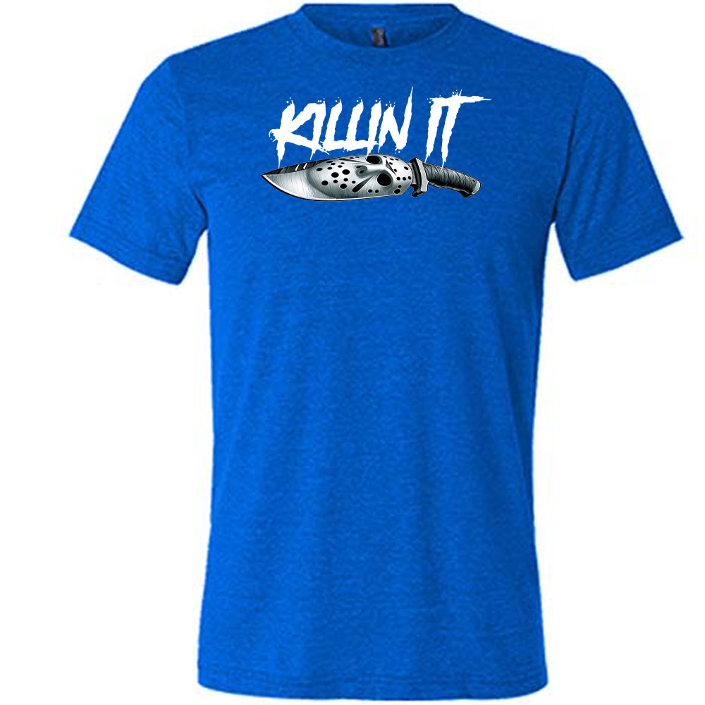 blue "Slasher Killin It" shirt