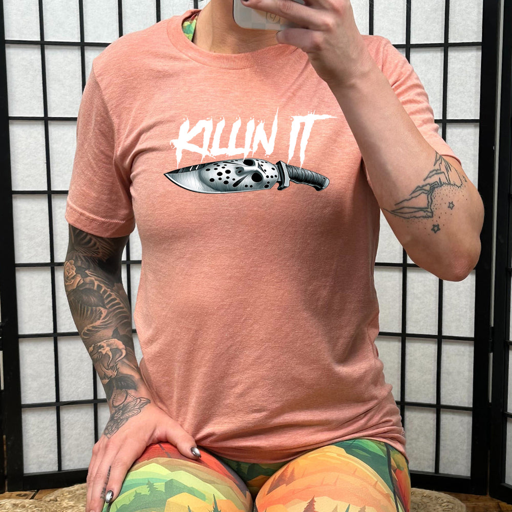 peach "Slasher Killin It" shirt