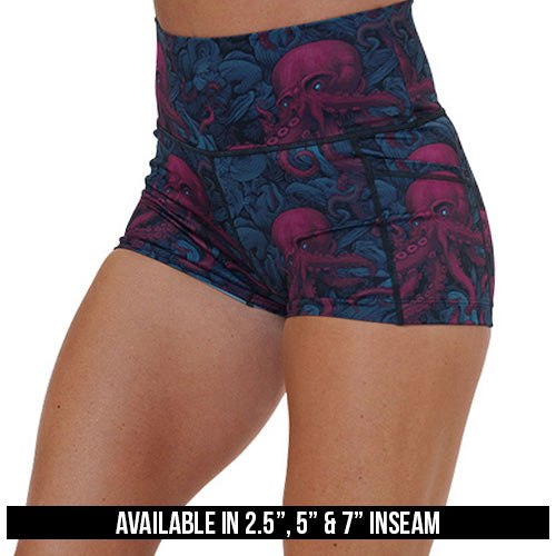 octopus patterned shorts available in 2.5, 5 & 7 inch inseams