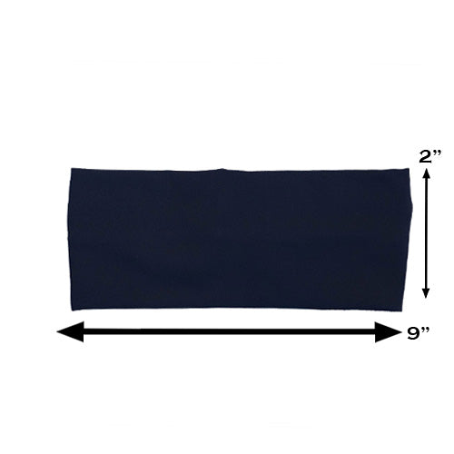 navy headband measured at 2 by 9 inches