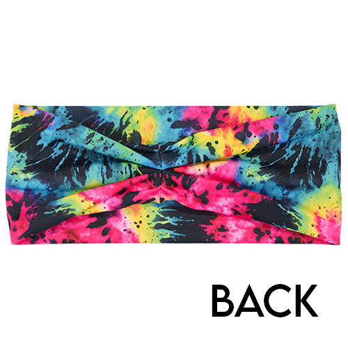 back of the neon colorful tie dye headband