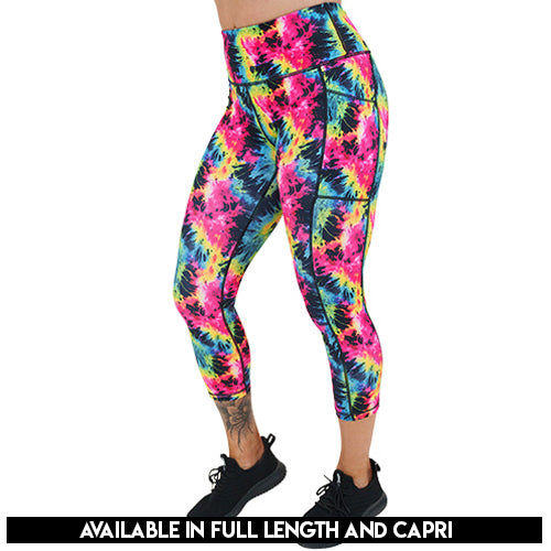 neon colorful tie dye leggings available in full and capri length